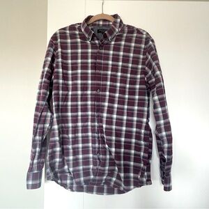 Banana Republic maroon/blue/red checked long-sleeve button-down shirt